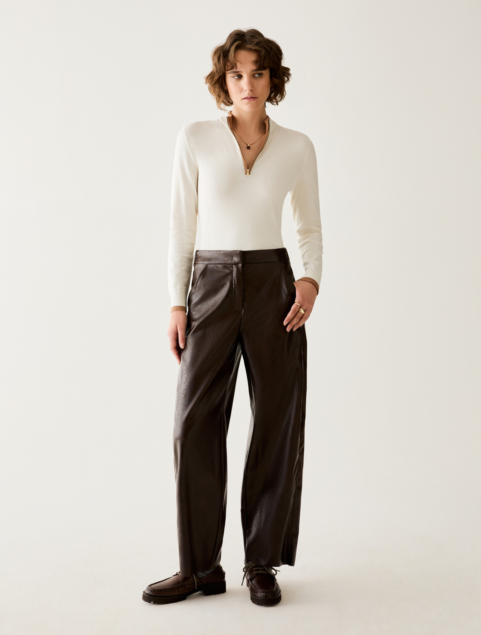 Coated jersey trousers - DARK BOWN - Pennyblack - 1