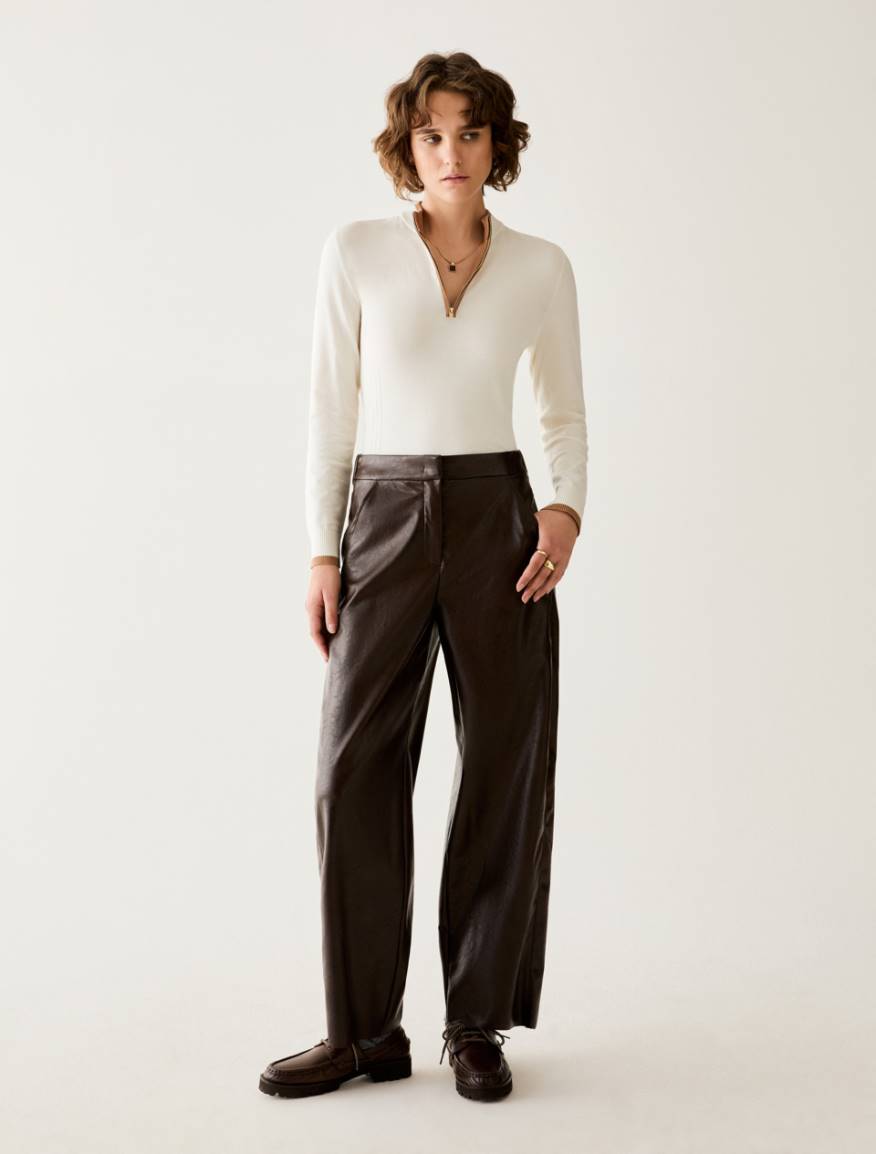 Coated jersey trousers - DARK BOWN - Pennyblack