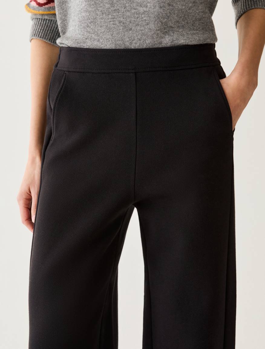 Wide piqué jersey trousers - BLACK - Pennyblack - 4