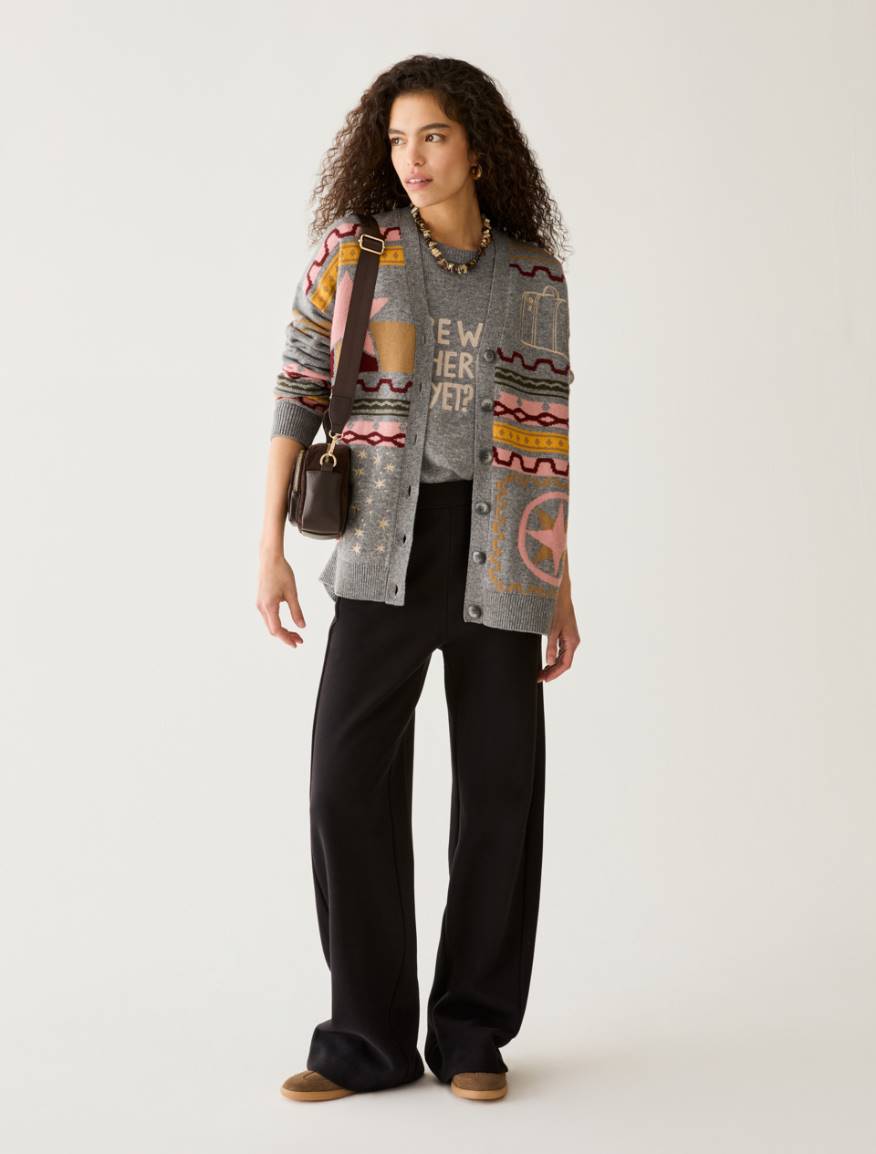 Wide piqué jersey trousers - BLACK - Pennyblack - 5