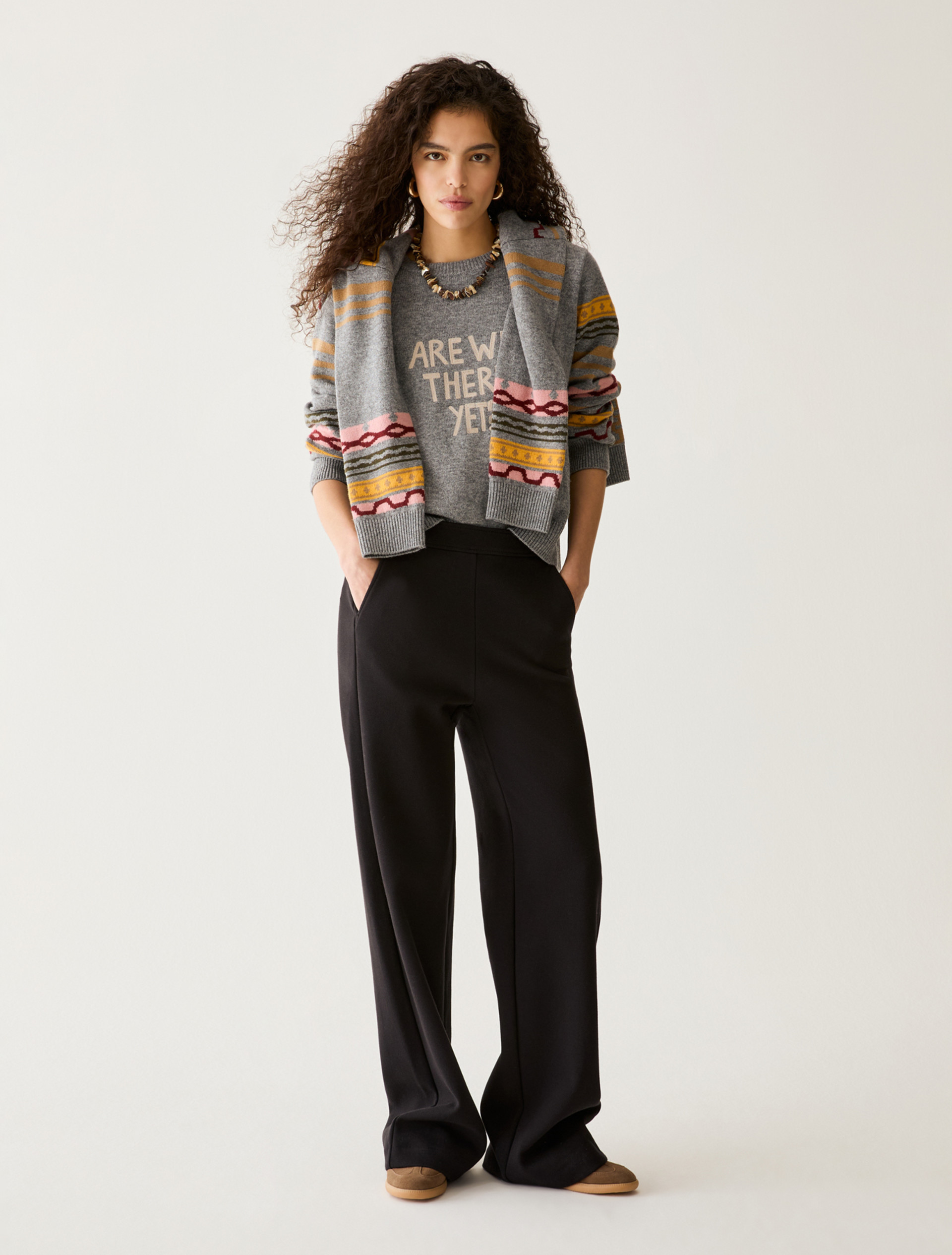 Wide piqué jersey trousers - BLACK - Pennyblack - 1