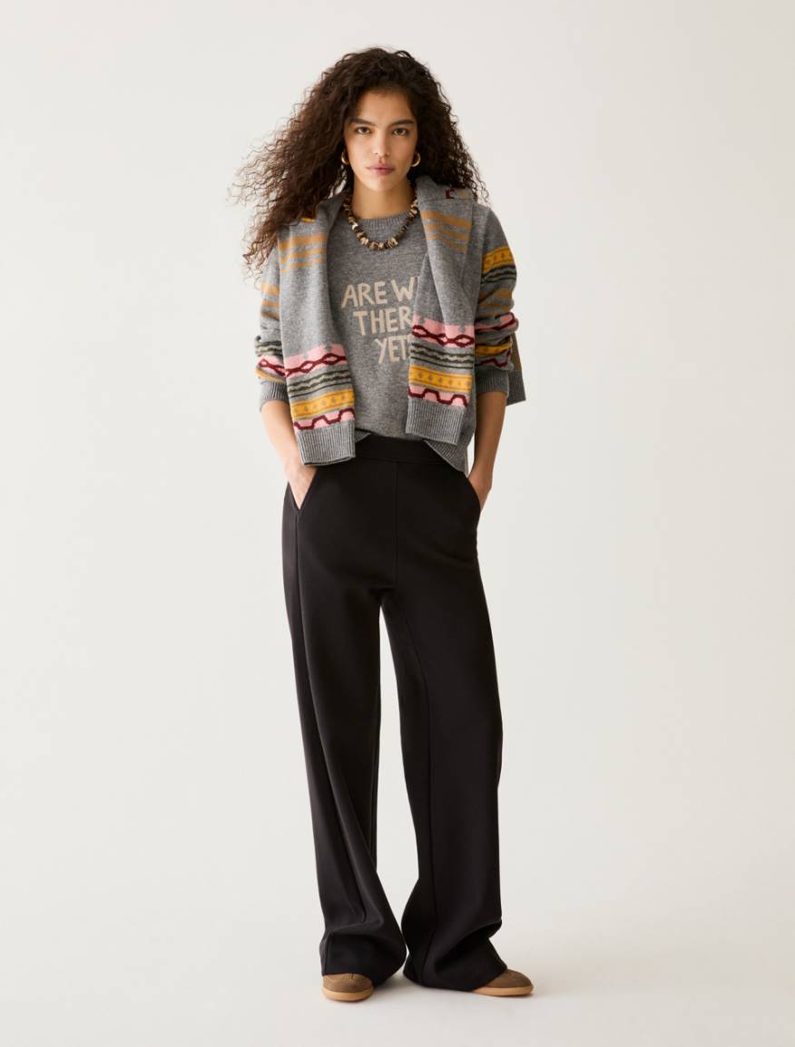 Wide piqué jersey trousers - BLACK - Pennyblack