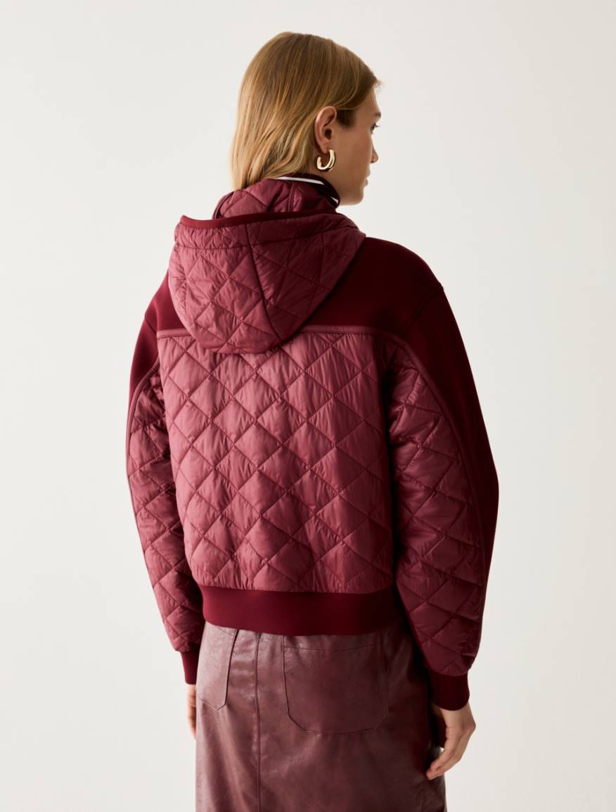 Mixed-material bomber jacket - BORDEAUX - Pennyblack - 3