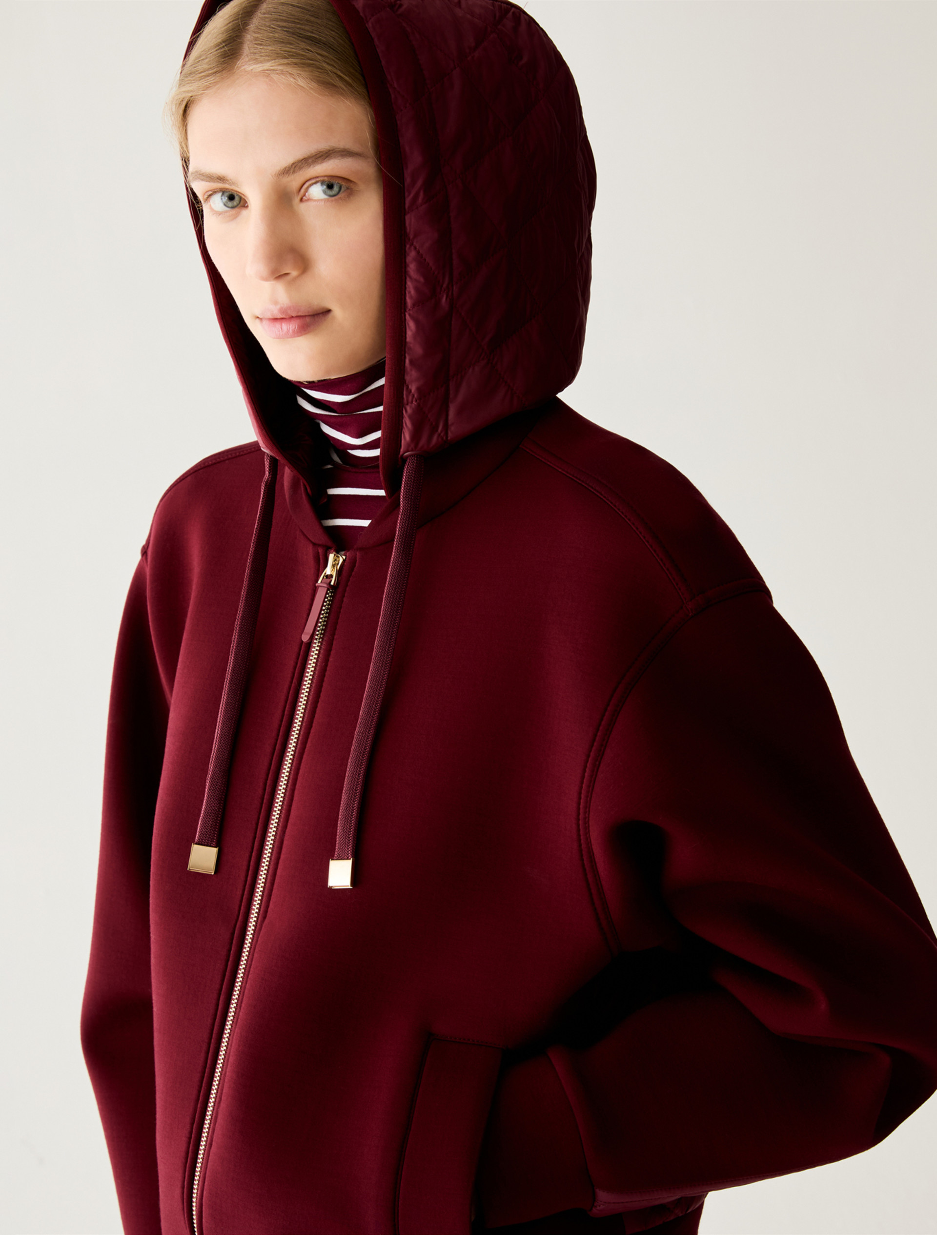 Mixed-material bomber jacket - BORDEAUX - Pennyblack - 4