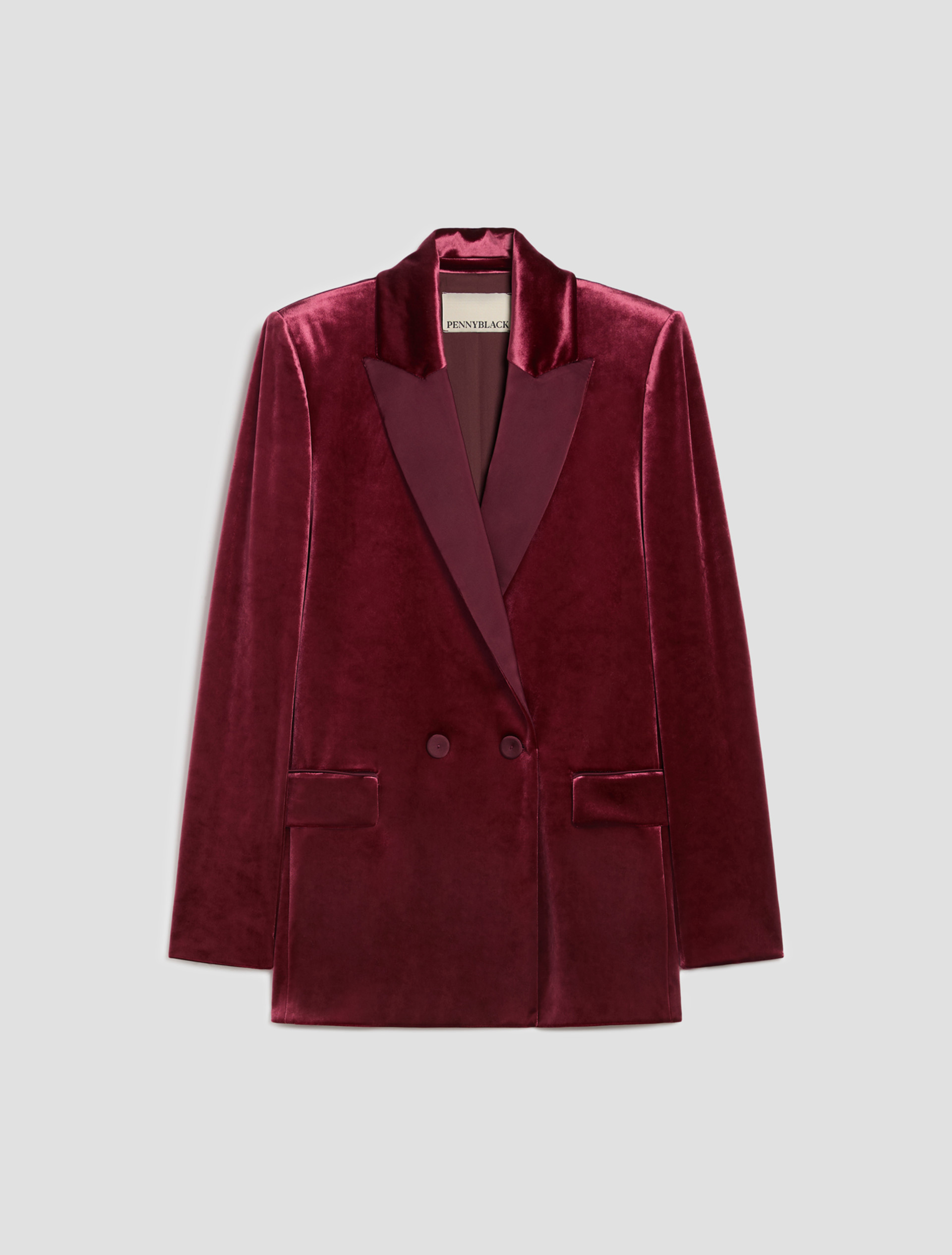 Velvet jersey and satin blazer - BORDEAUX - Pennyblack - 2