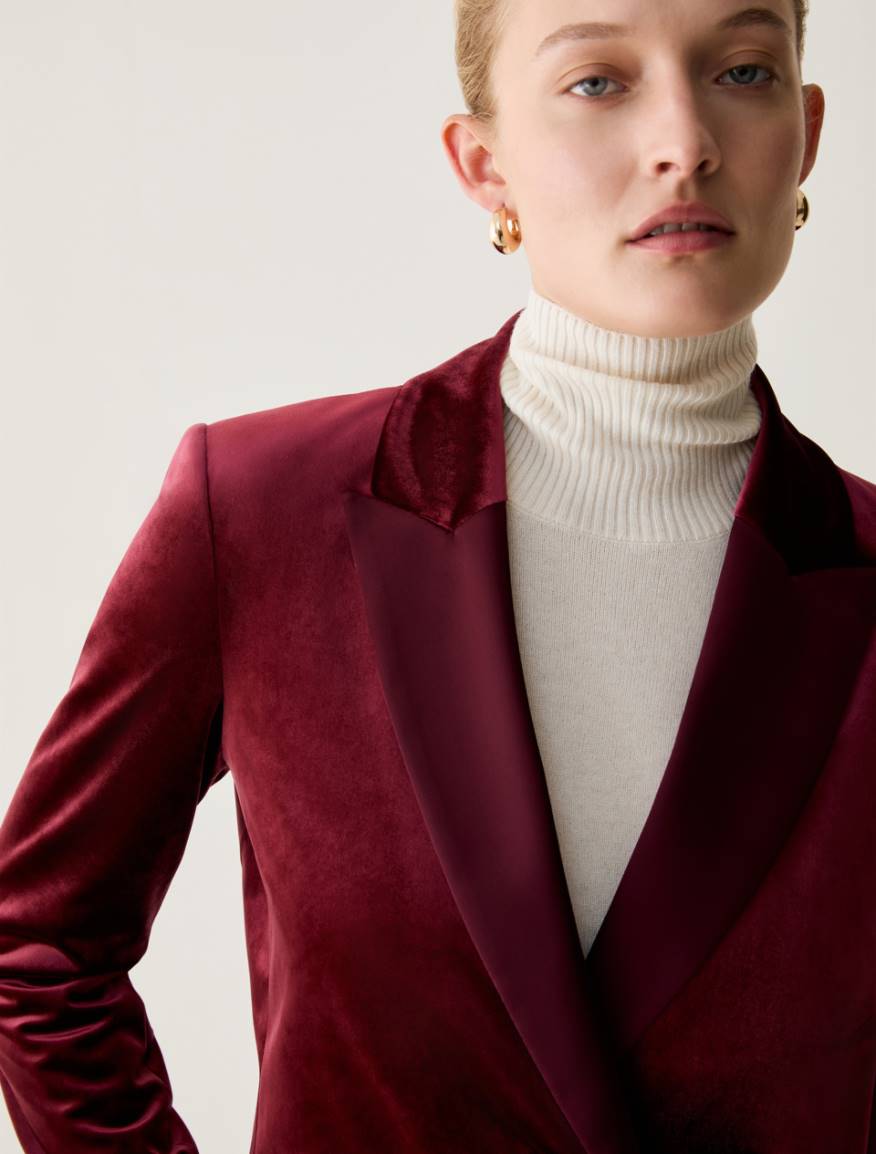 Velvet jersey and satin blazer - BORDEAUX - Pennyblack - 4