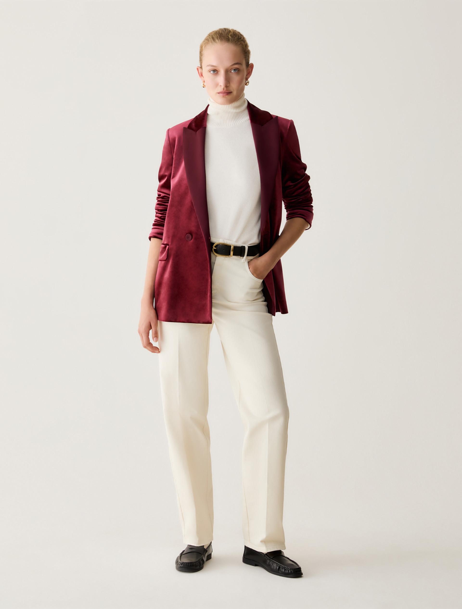 Velvet jersey and satin blazer - BORDEAUX - Pennyblack - 5