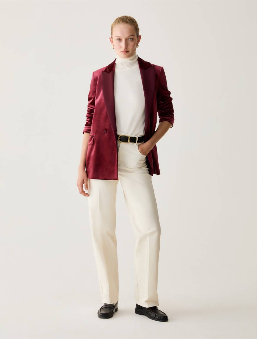 Velvet jersey and satin blazer - BORDEAUX - Pennyblack - 5