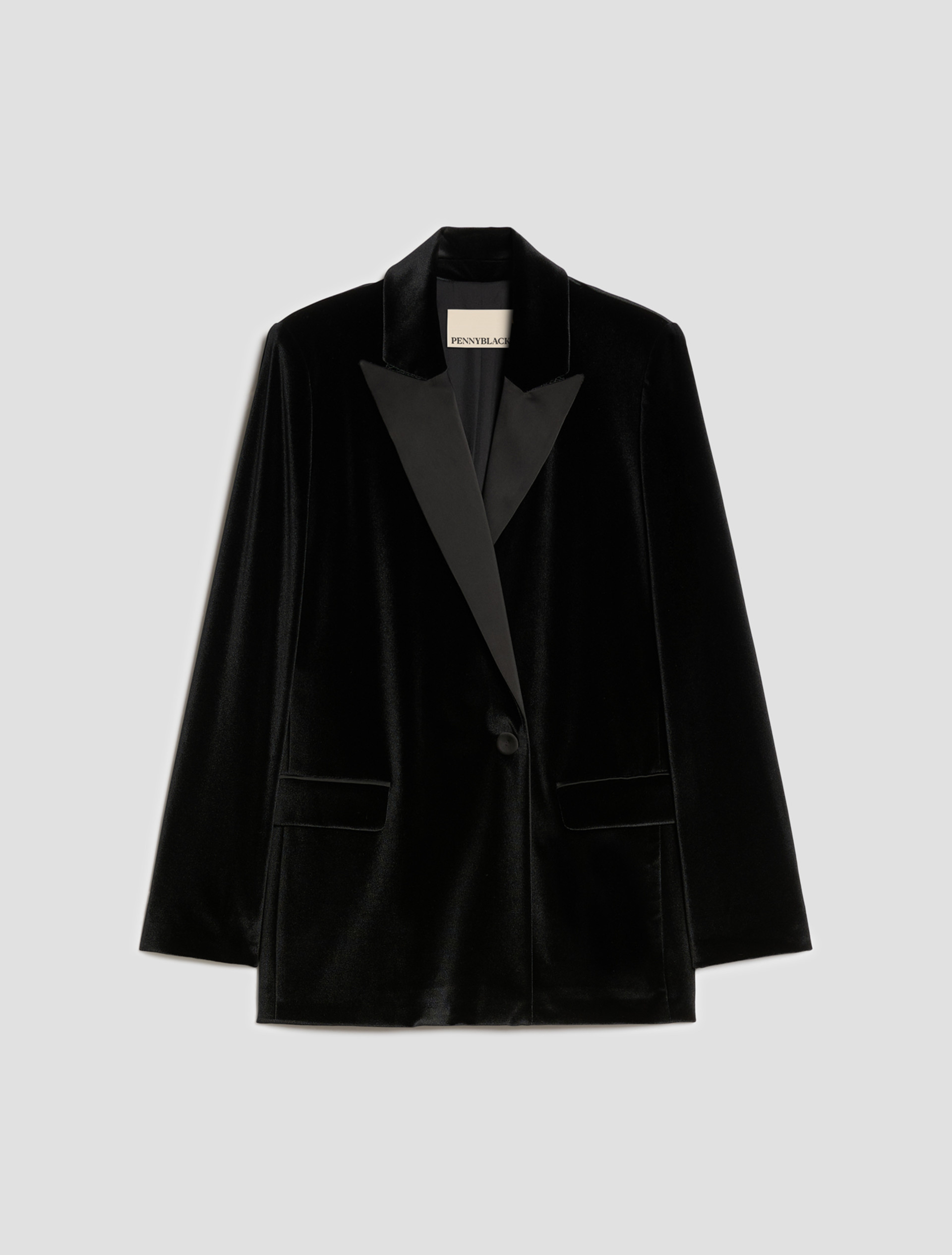 Velvet jersey and satin blazer - BLACK - Pennyblack - 1