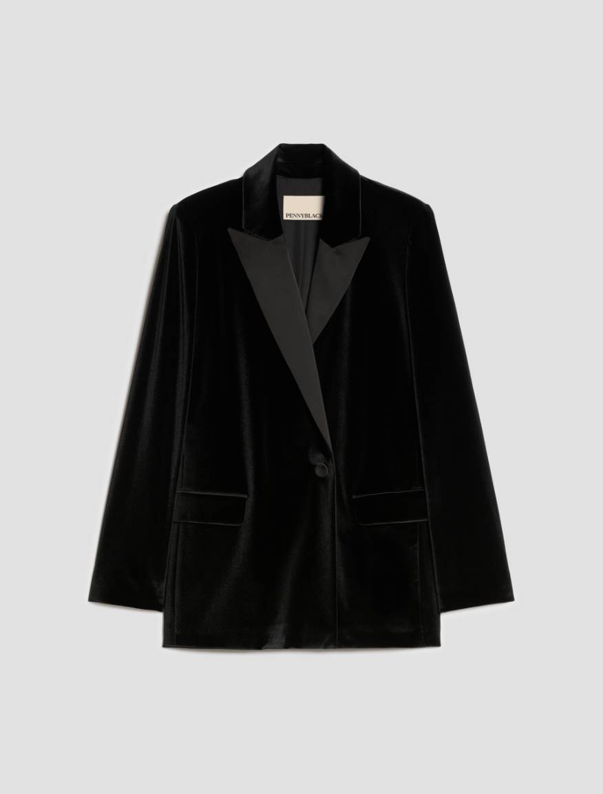 Velvet jersey and satin blazer - BLACK - Pennyblack