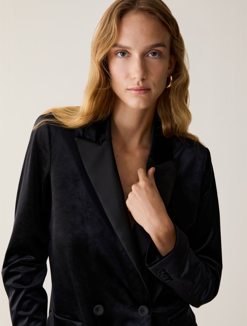 Velvet jersey and satin blazer - Pennyblack - 4