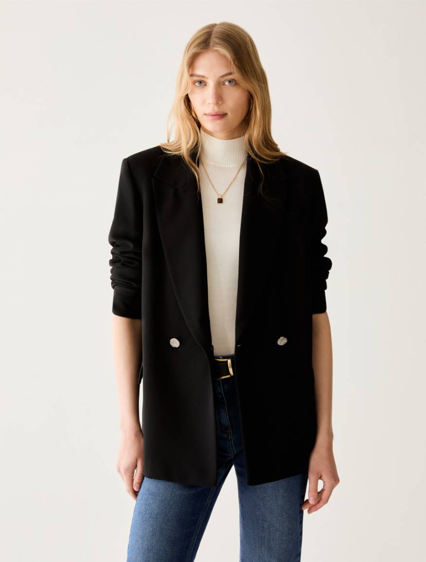 Velvet jersey and satin blazer - BLACK