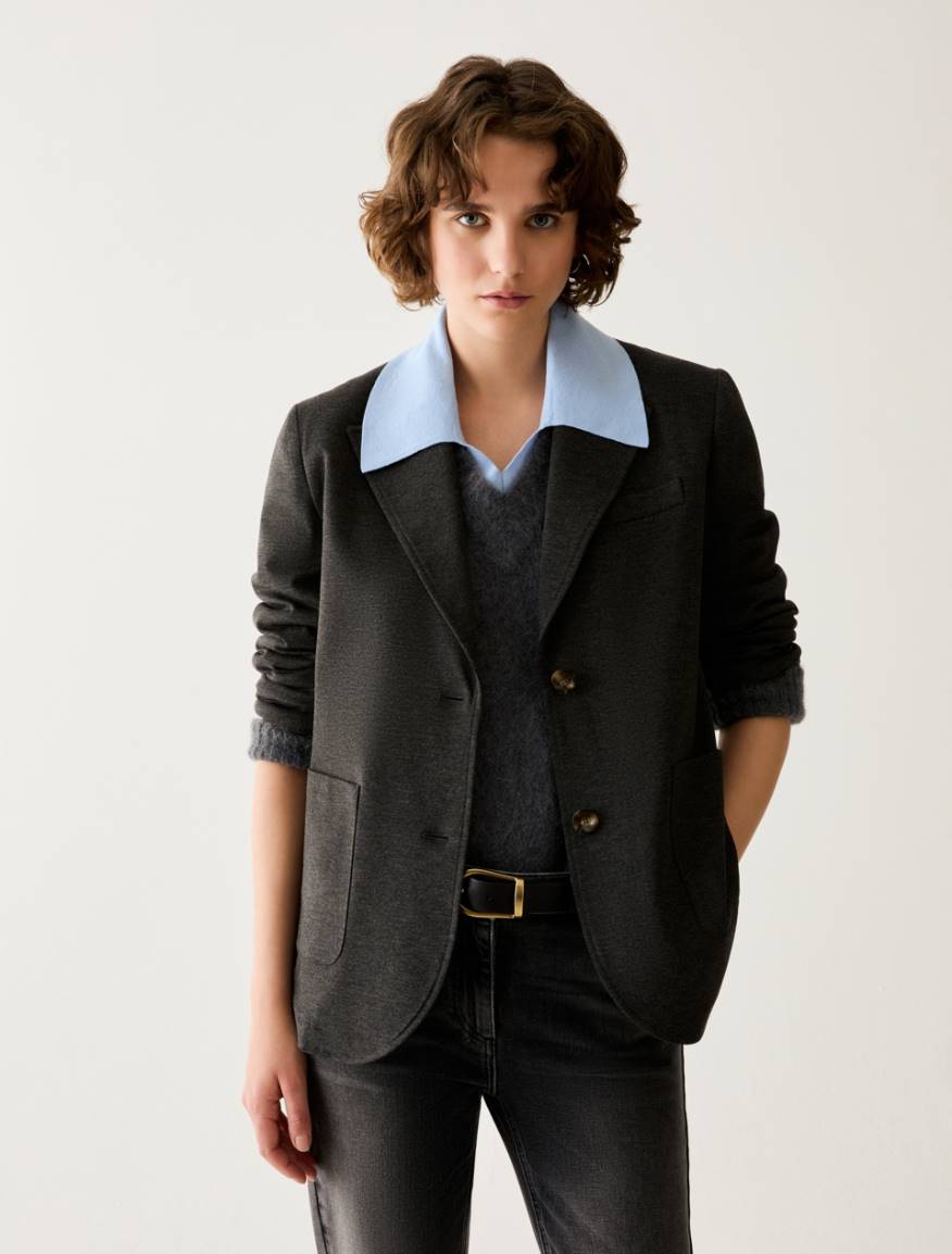 Milan stitch jersey blazer - MELANGE GREY - Pennyblack
