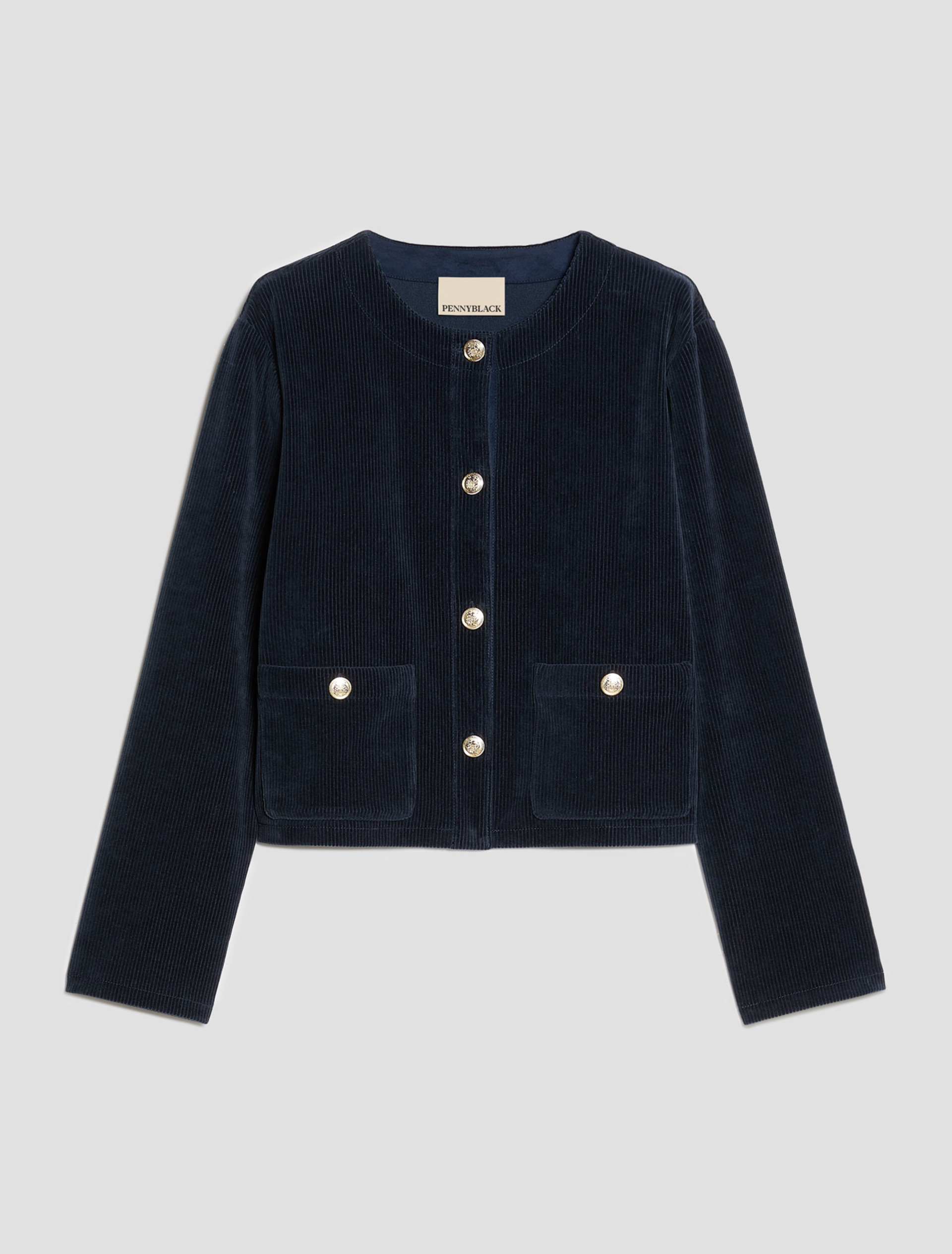Boxy corduroy-effect jersey jacket - NAVY - Pennyblack - 2