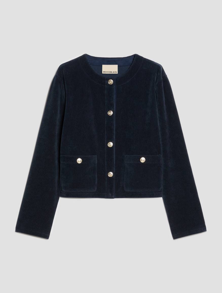 Boxy corduroy-effect jersey jacket - NAVY - Pennyblack - 2