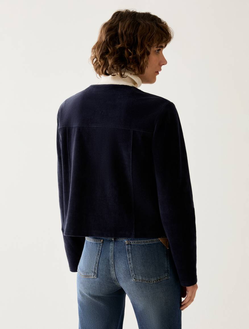 Boxy corduroy-effect jersey jacket - NAVY - Pennyblack - 3