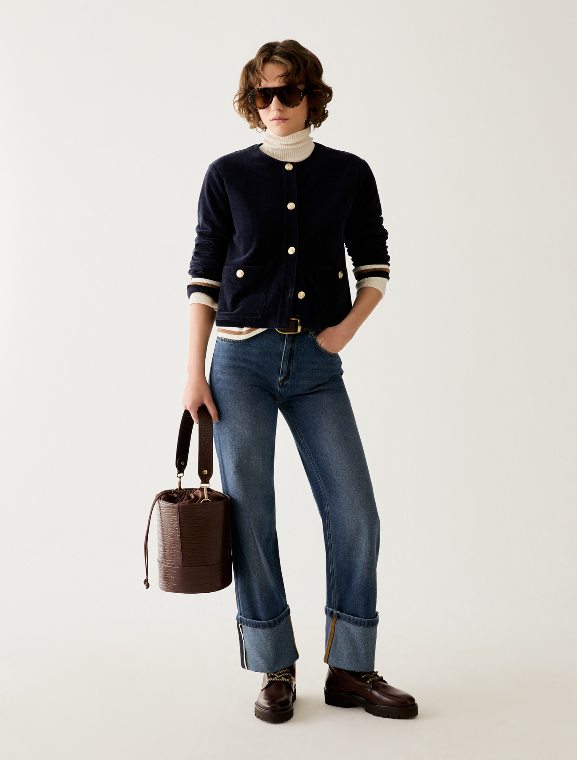 Boxy corduroy-effect jersey jacket - NAVY - Pennyblack - 5