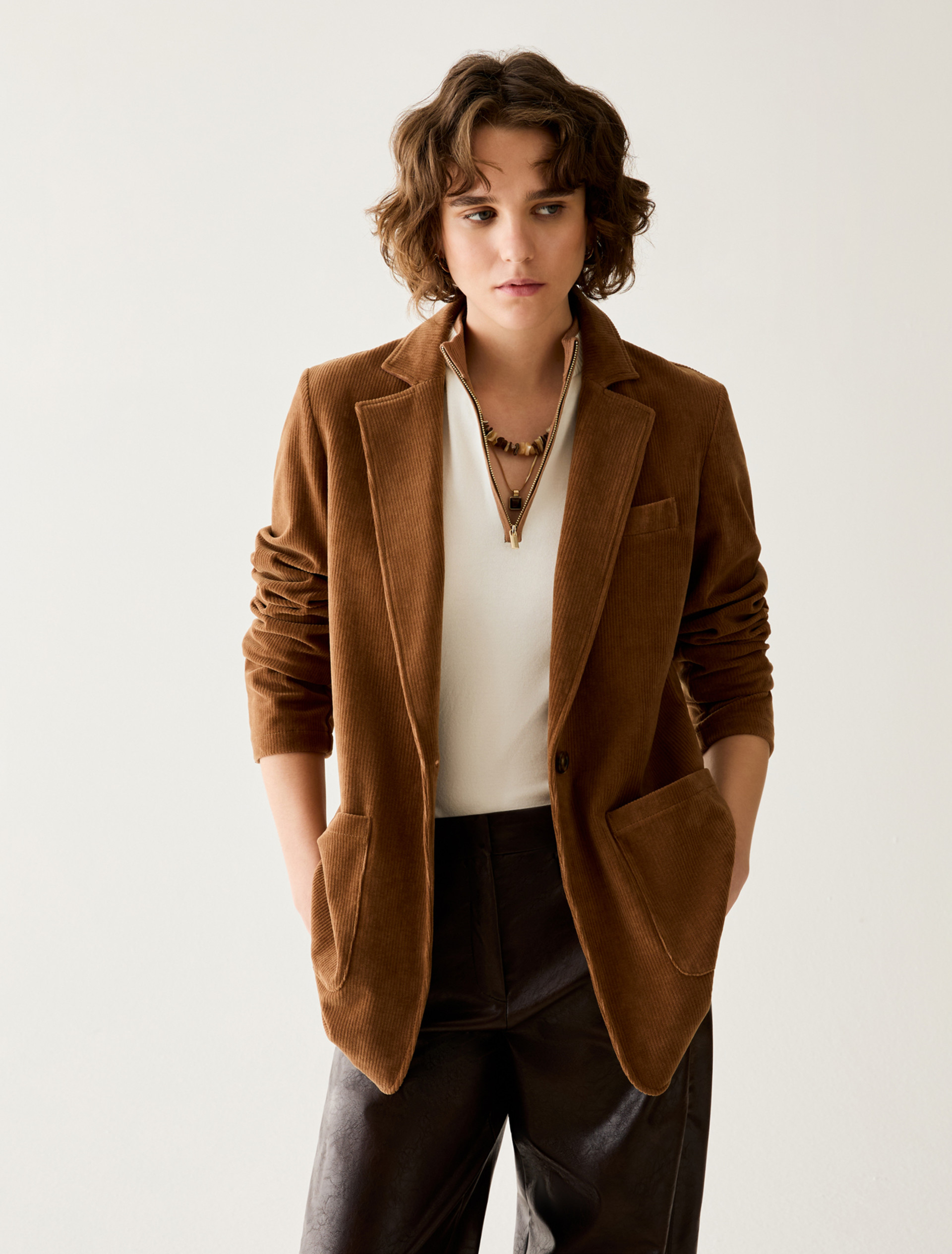 Velvet jersey blazer - CAMEL - Pennyblack - 1