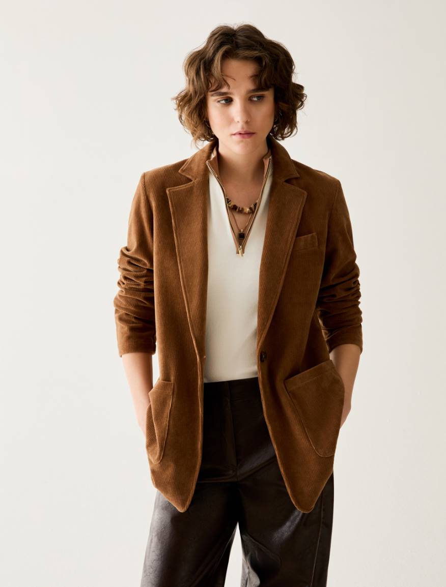 Velvet jersey blazer - CAMEL - Pennyblack