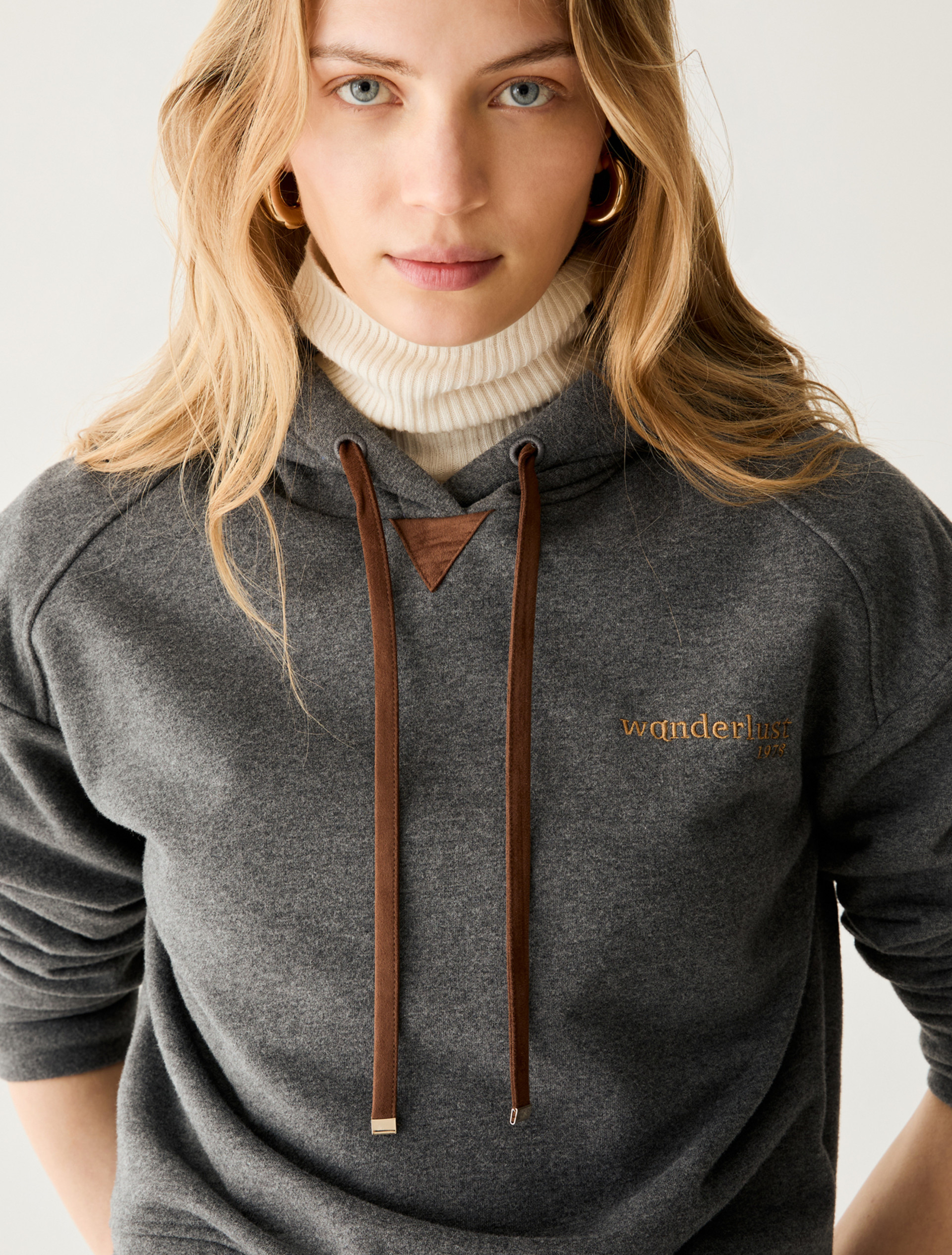 Embroidered hooded sweatshirt - MELANGE GREY - Pennyblack - 4
