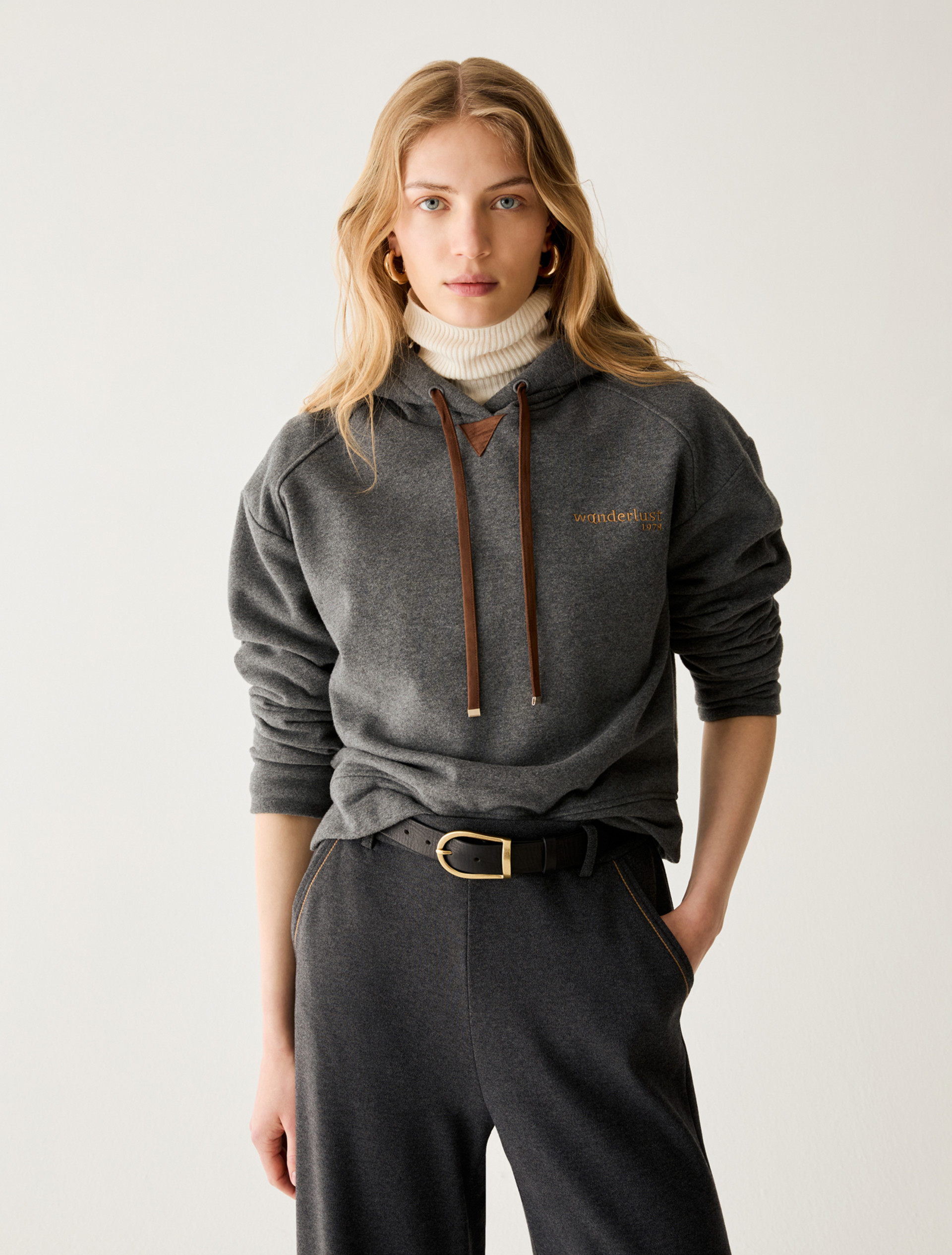 Embroidered hooded sweatshirt - MELANGE GREY - Pennyblack - 1