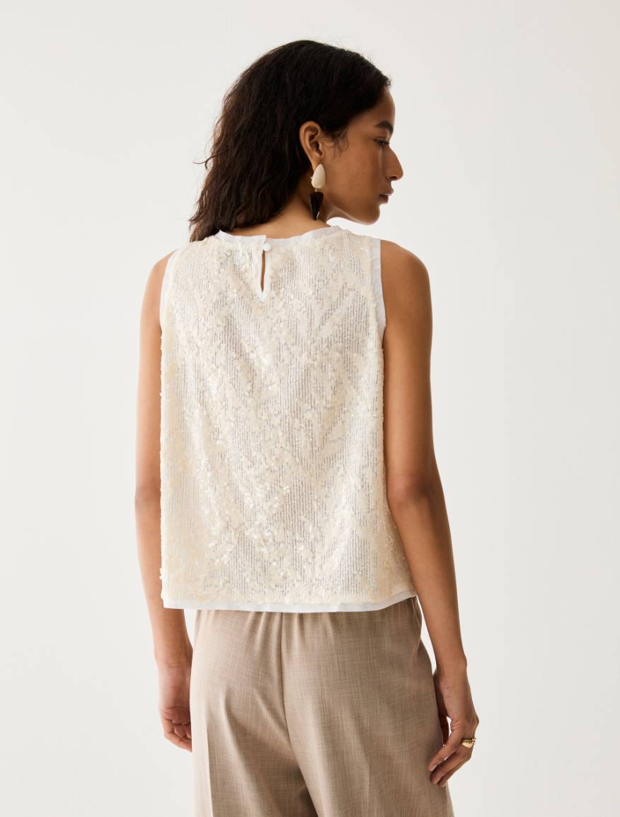 Top in tulle con paillettes - BIANCO LANA - Pennyblack - 3