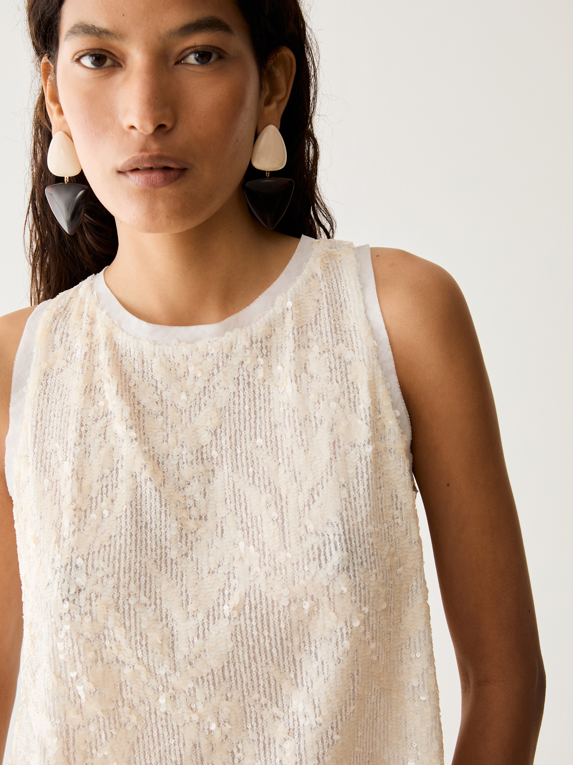 Top in tulle con paillettes - BIANCO LANA - Pennyblack - 4