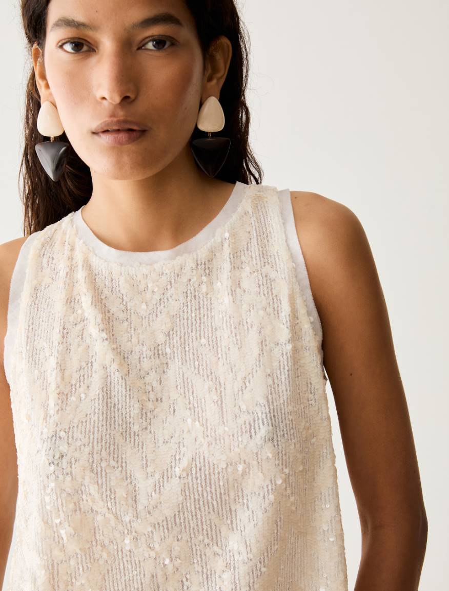 Top in tulle con paillettes - BIANCO LANA - Pennyblack - 4