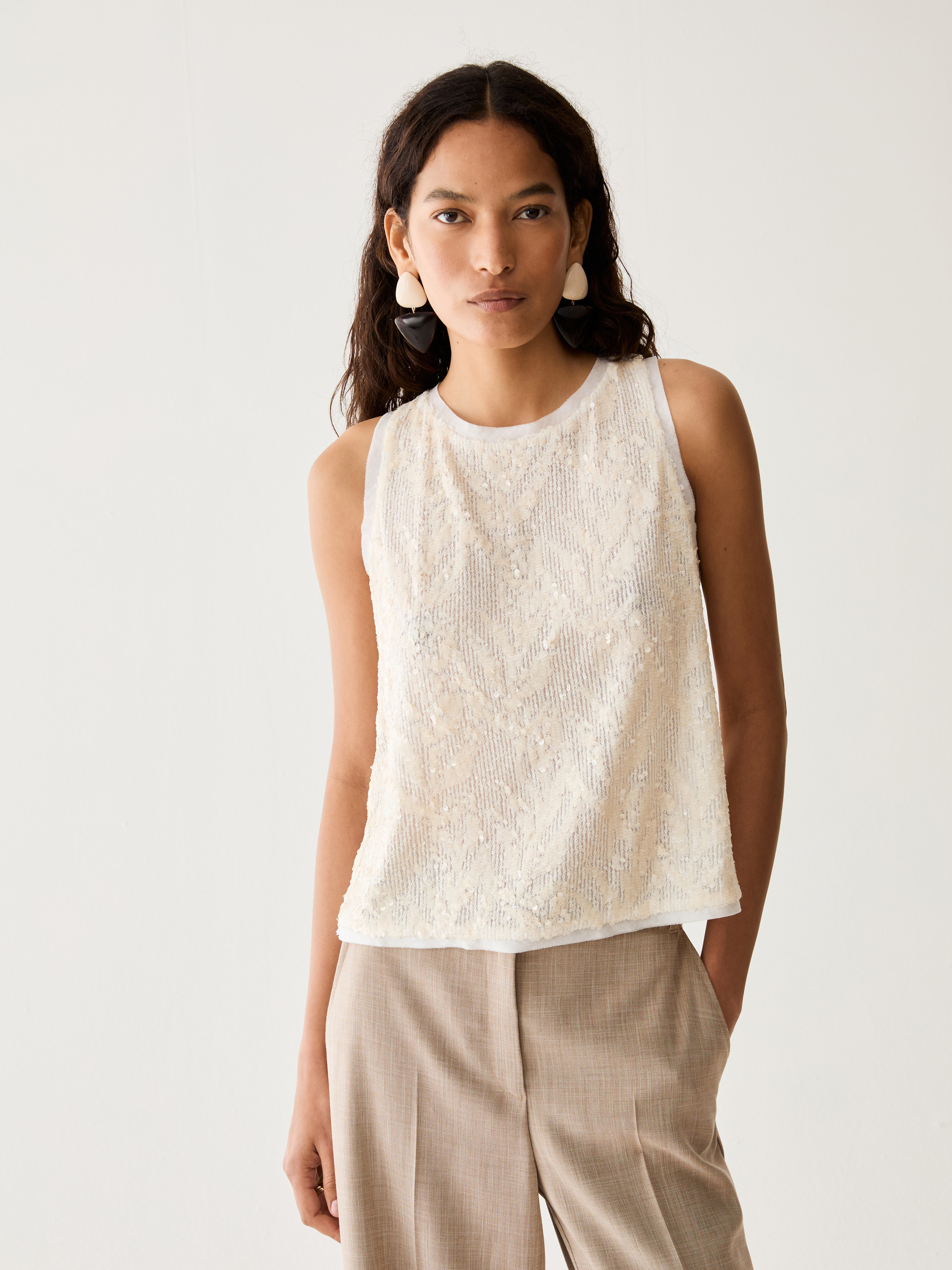 Top in tulle con paillettes - BIANCO LANA - Pennyblack - 1