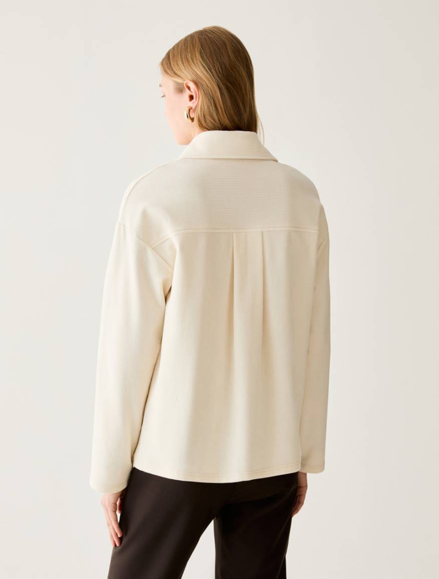 Corduroy-jersey shirt jacket - CREAM - Pennyblack - 3