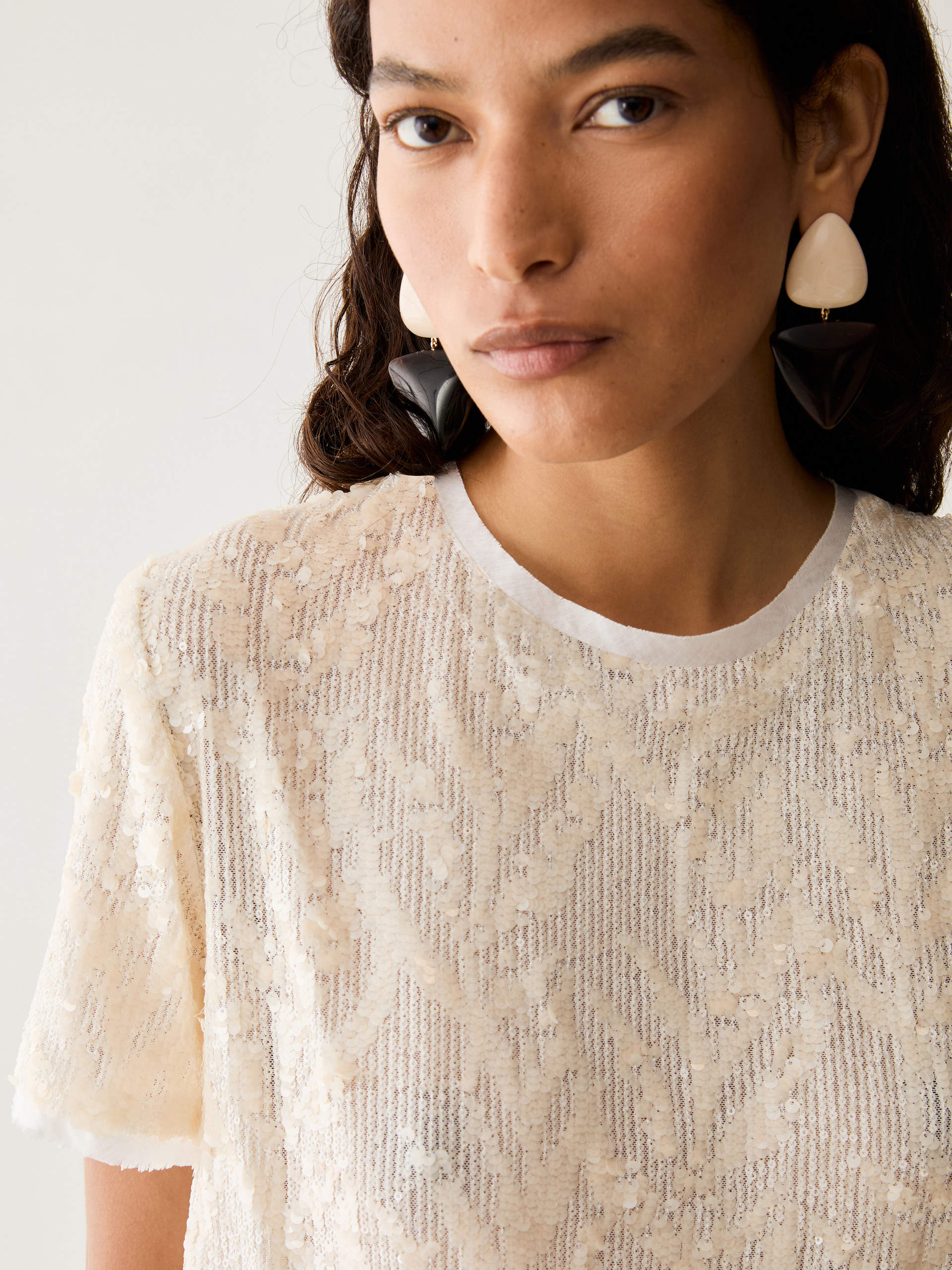 Sequin-embroidered tulle T-shirt - WOOL WHITE - Pennyblack - 4