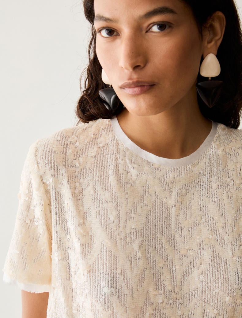 Sequin-embroidered tulle T-shirt - Pennyblack - 4