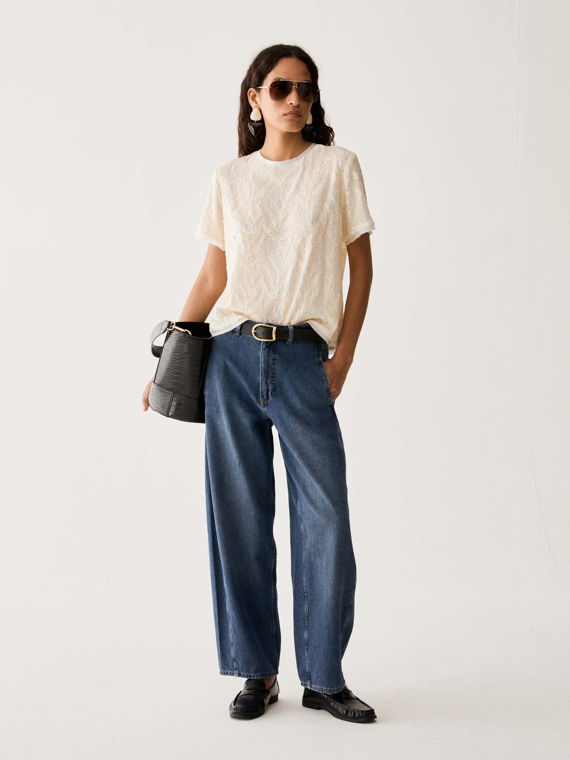 Sequin-embroidered tulle T-shirt - WOOL WHITE - Pennyblack - 5