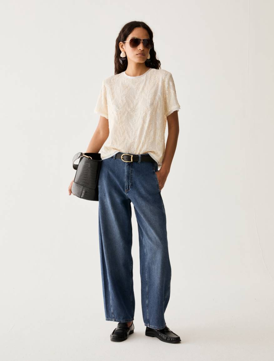 Sequin-embroidered tulle T-shirt - WOOL WHITE - Pennyblack - 5