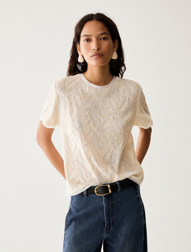 Sequin-embroidered tulle T-shirt - Pennyblack