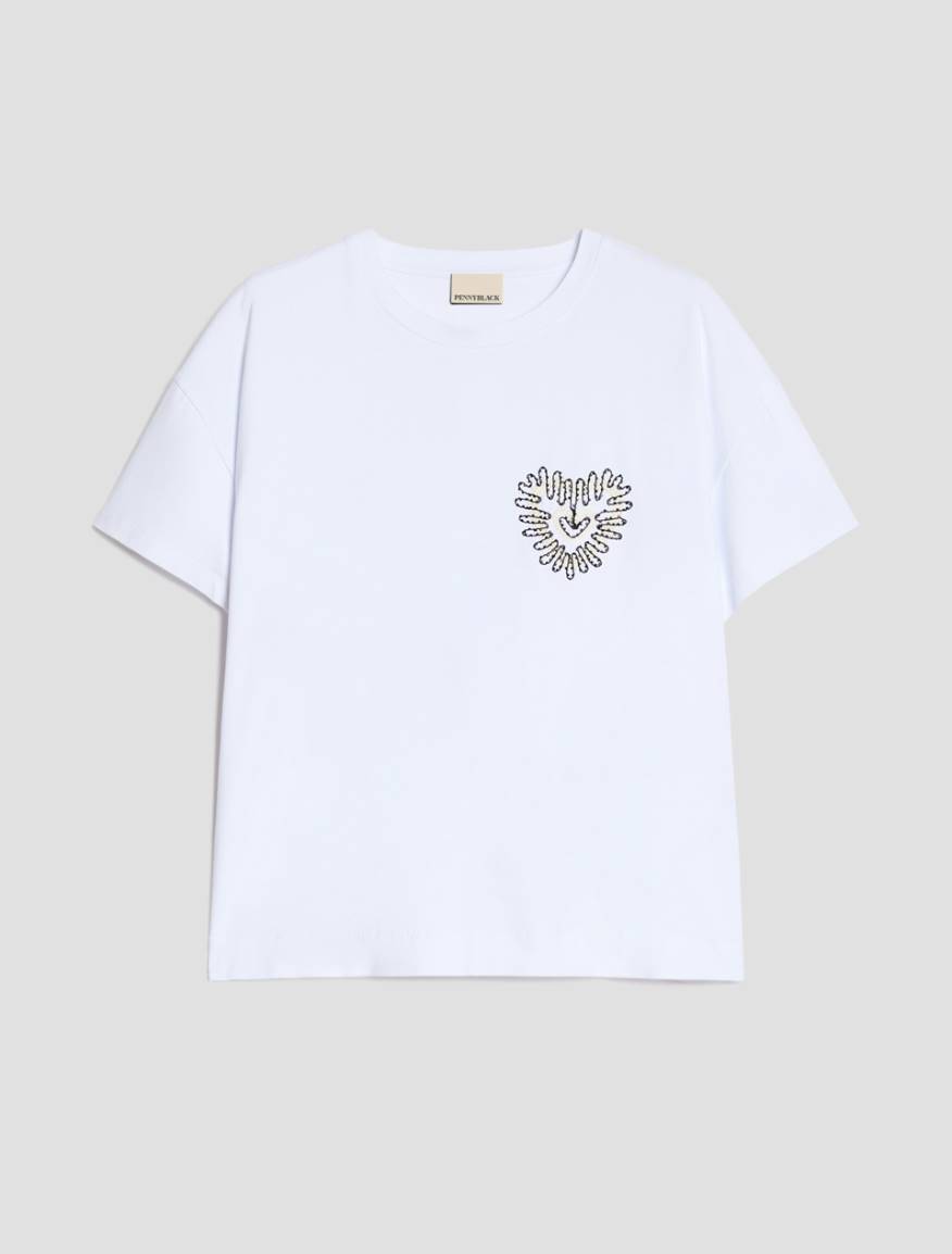 Embroidered cotton T-shirt - WHITE - Pennyblack - 2
