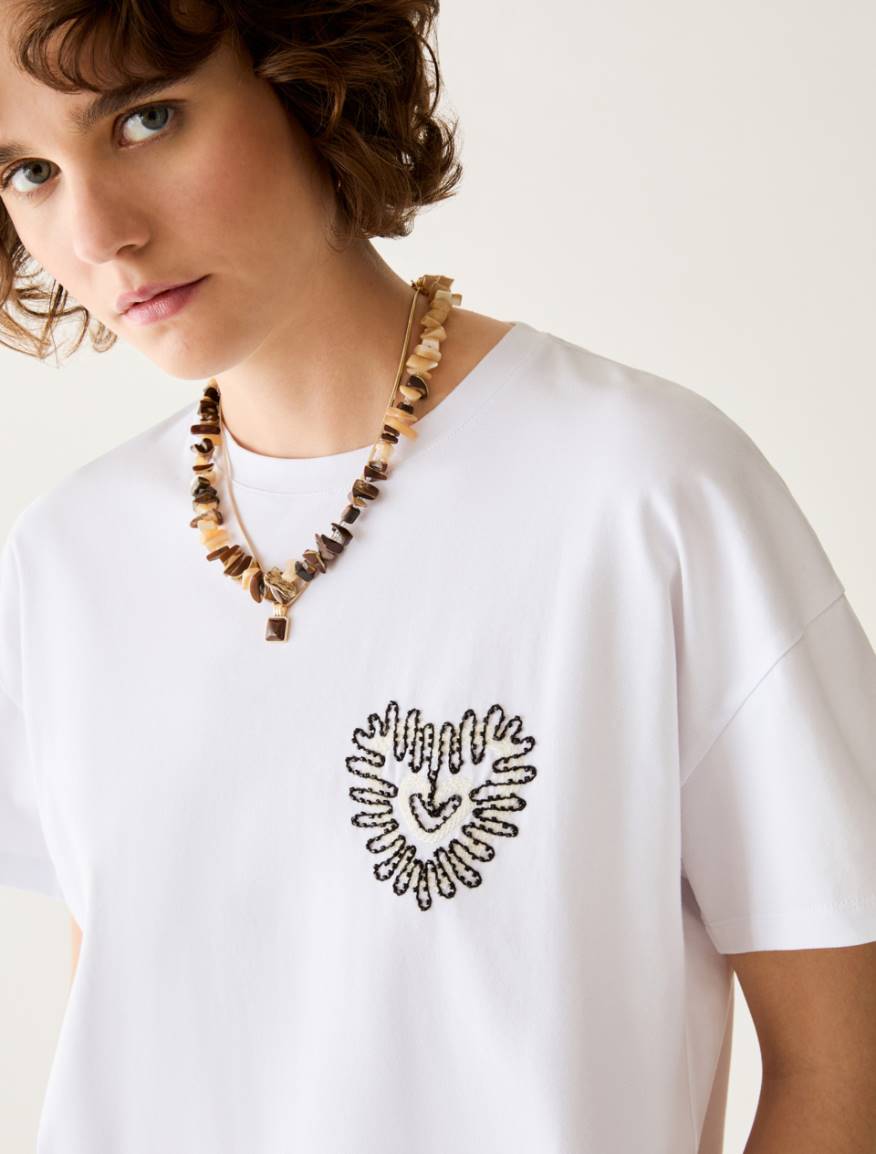 Embroidered cotton T-shirt - WHITE - Pennyblack - 4