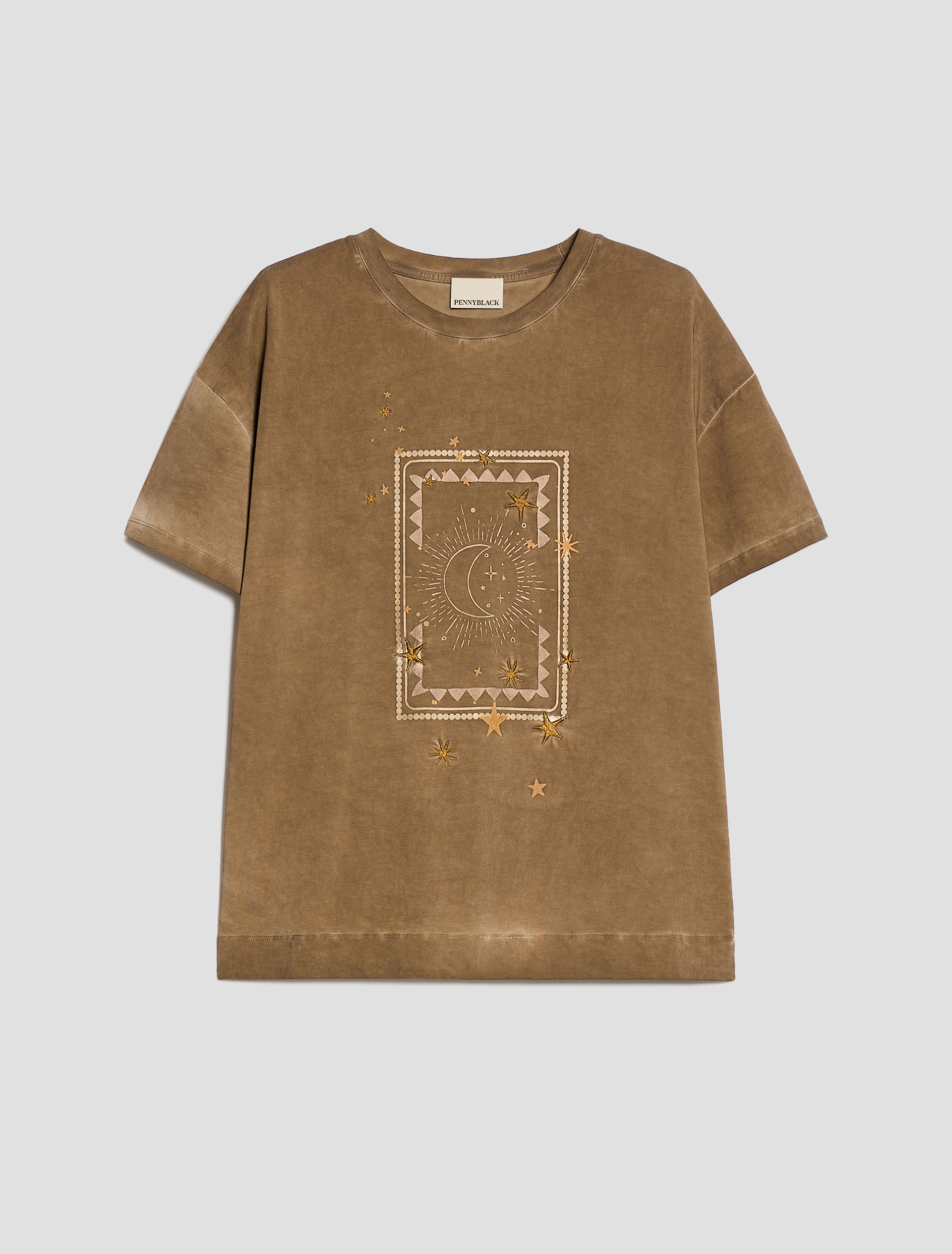 Embroidered cotton T-shirt - DARK BOWN - Pennyblack - 2