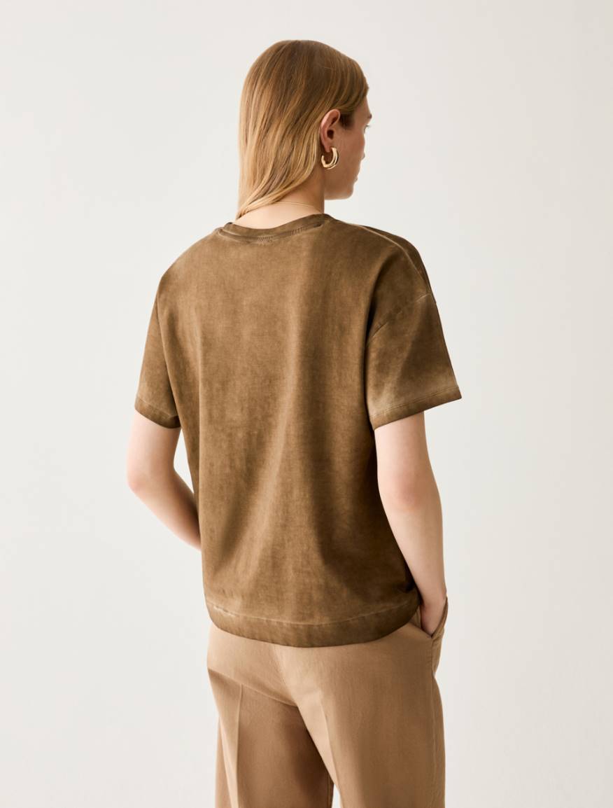 Embroidered cotton T-shirt - DARK BOWN - Pennyblack - 3