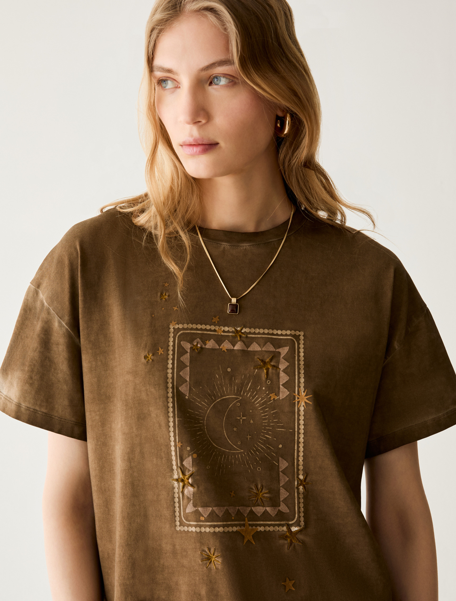 Embroidered cotton T-shirt - DARK BOWN - Pennyblack - 4