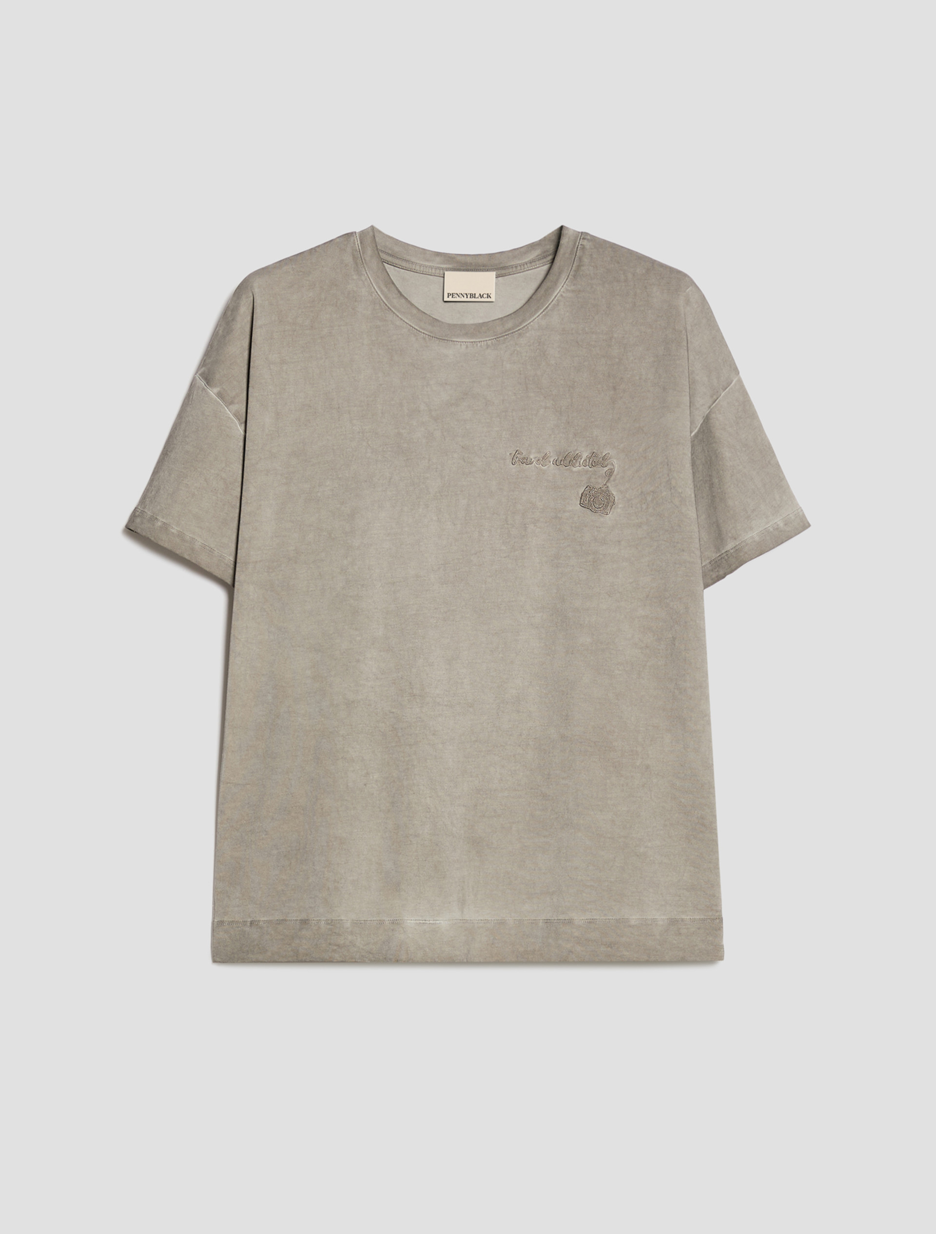 Embroidered cotton T-shirt - GREY - Pennyblack - 2