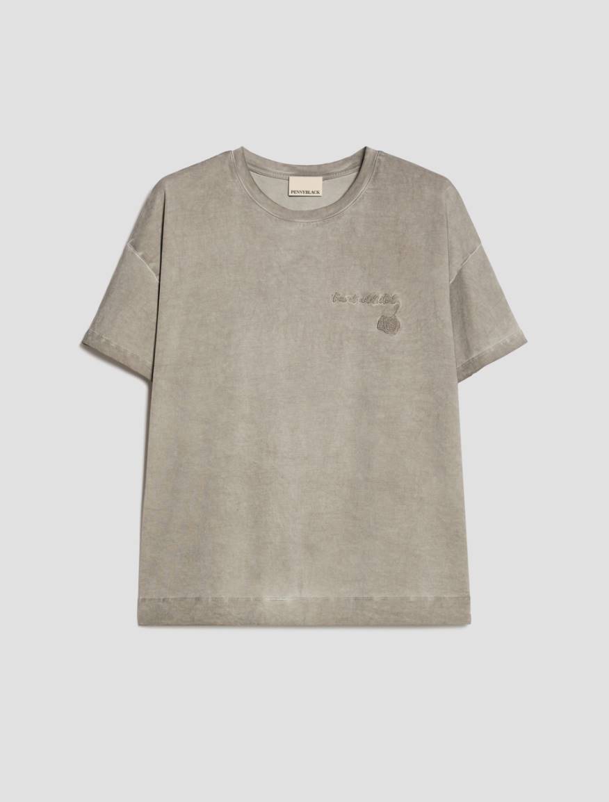 Embroidered cotton T-shirt - GREY - Pennyblack - 2