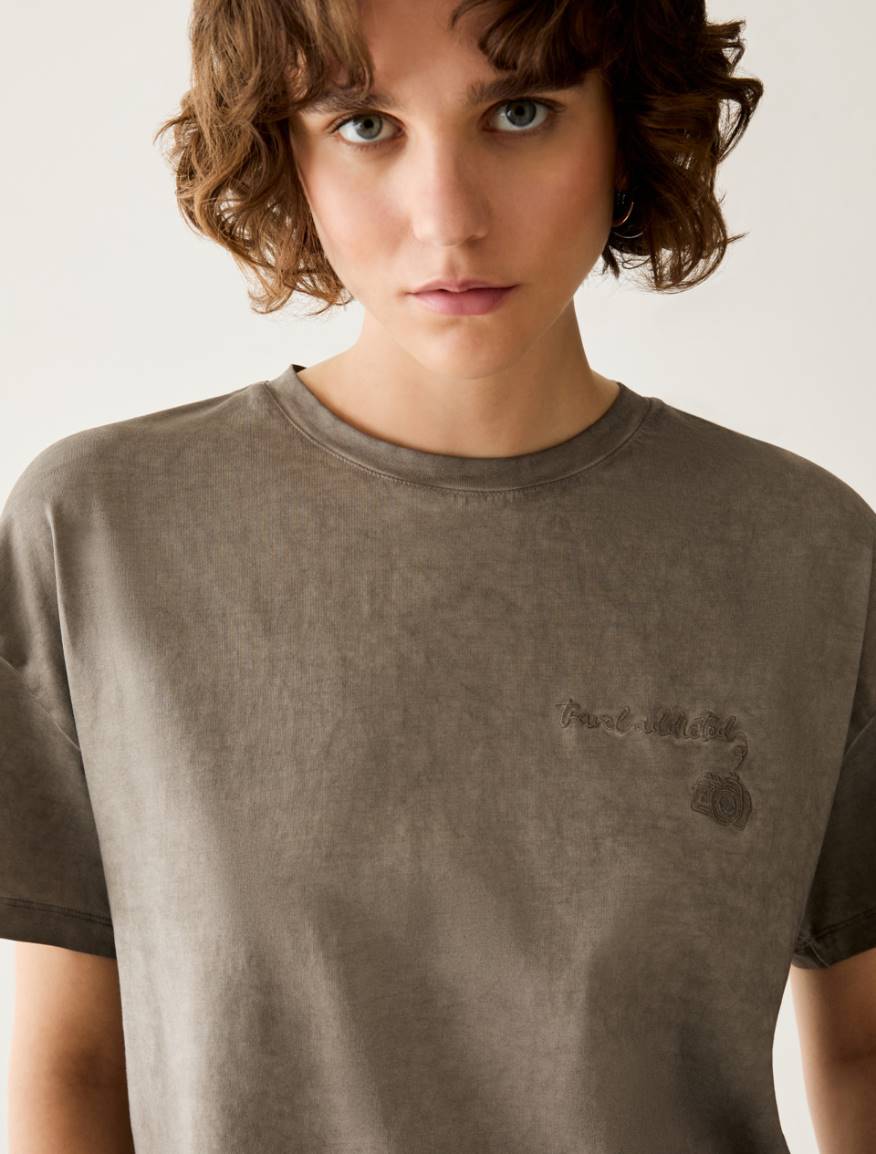 Embroidered cotton T-shirt - GREY - Pennyblack - 4
