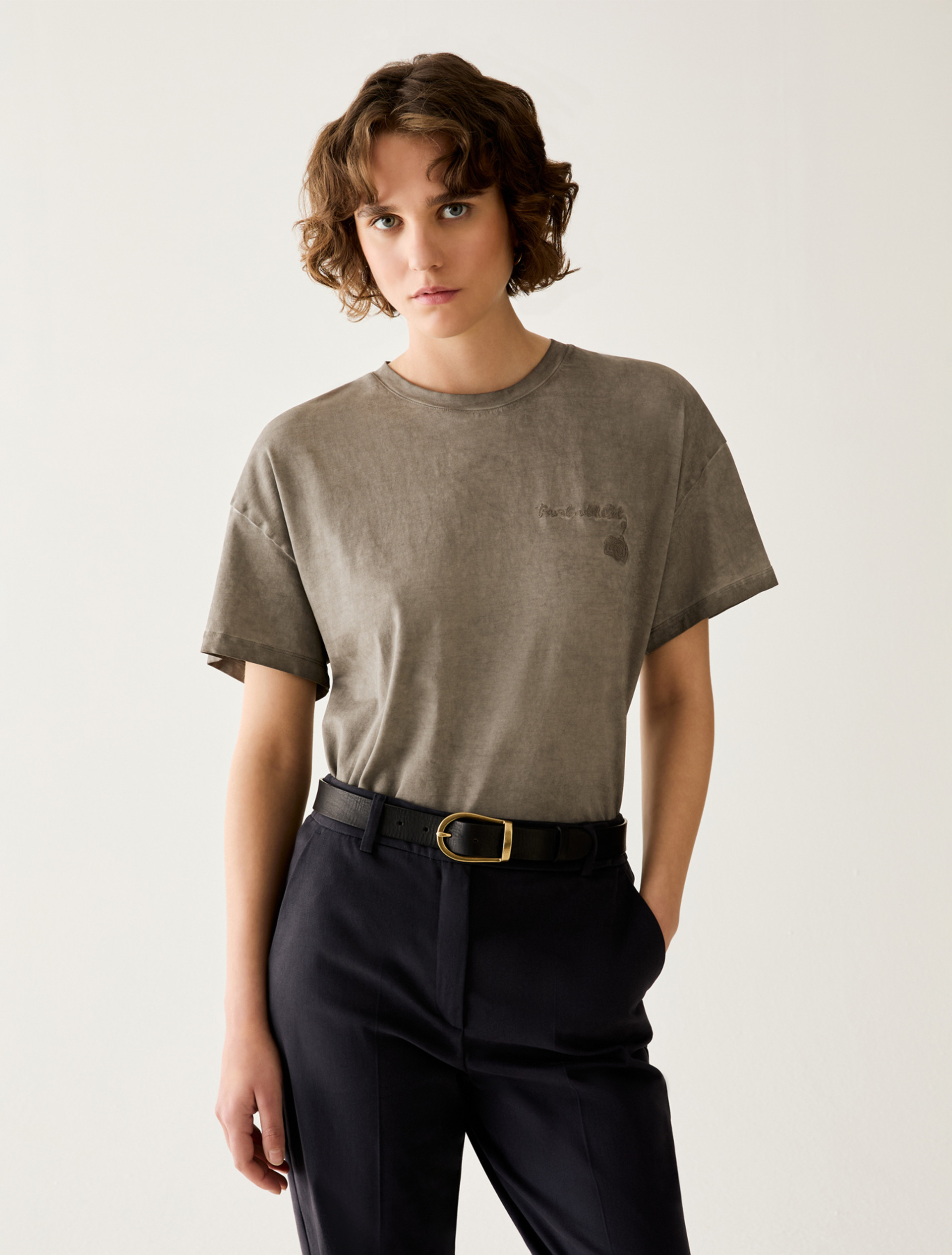 Embroidered cotton T-shirt - GREY - Pennyblack - 1