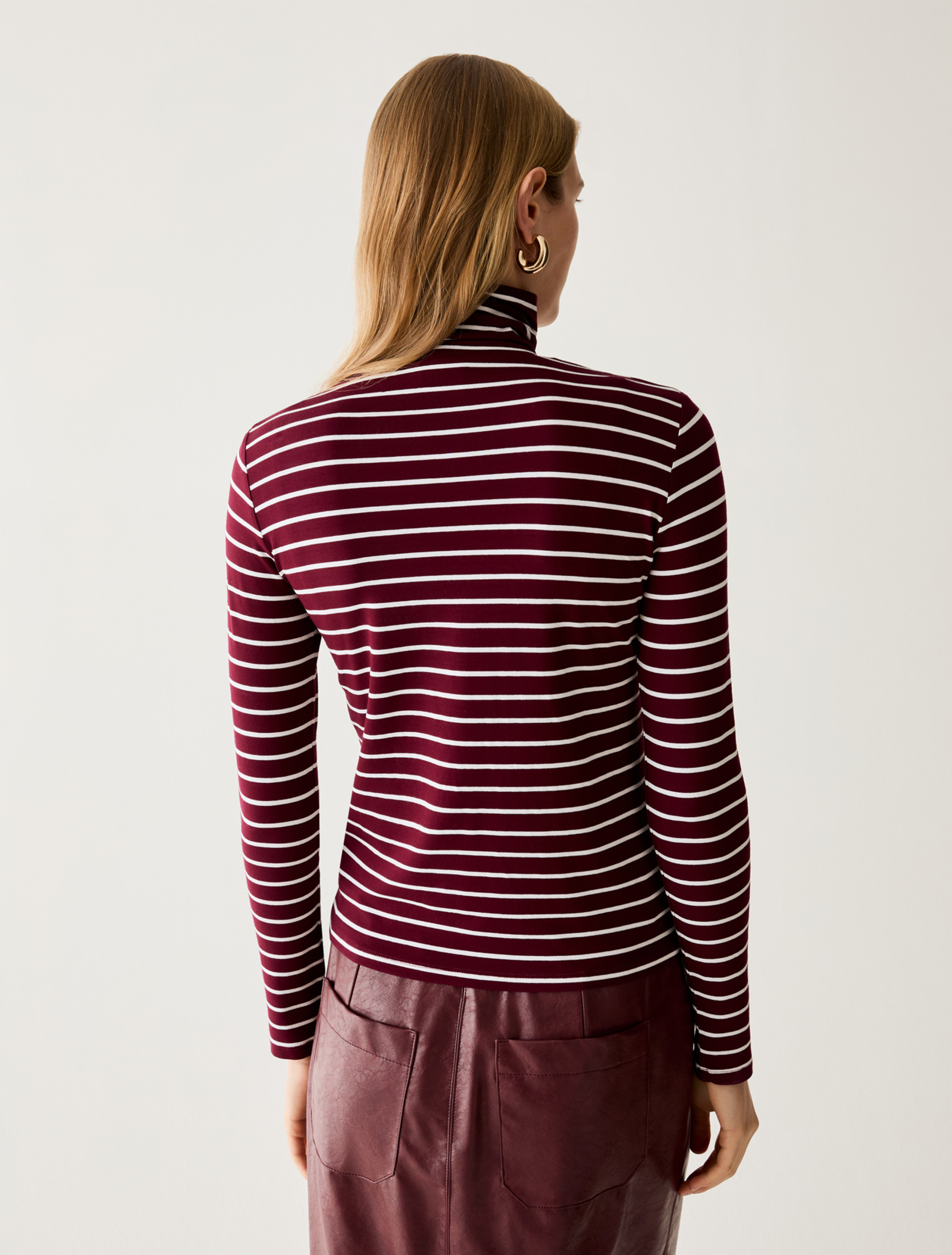 Stretch-jersey polo-neck T-shirt - BORDEAUX - Pennyblack - 3