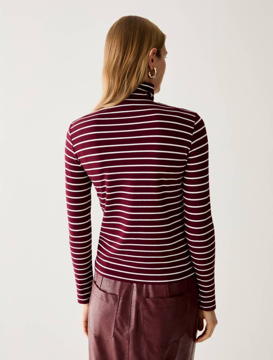 Stretch-jersey polo-neck T-shirt - BORDEAUX - Pennyblack - 3