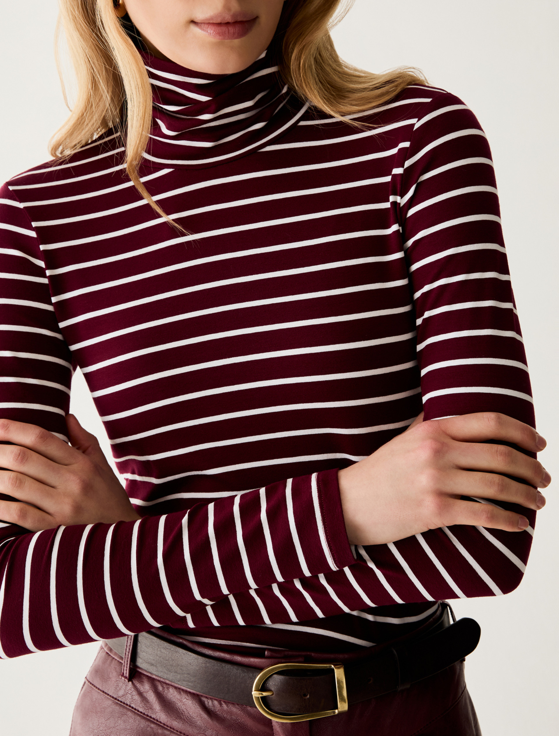 Stretch-jersey polo-neck T-shirt - BORDEAUX - Pennyblack - 4