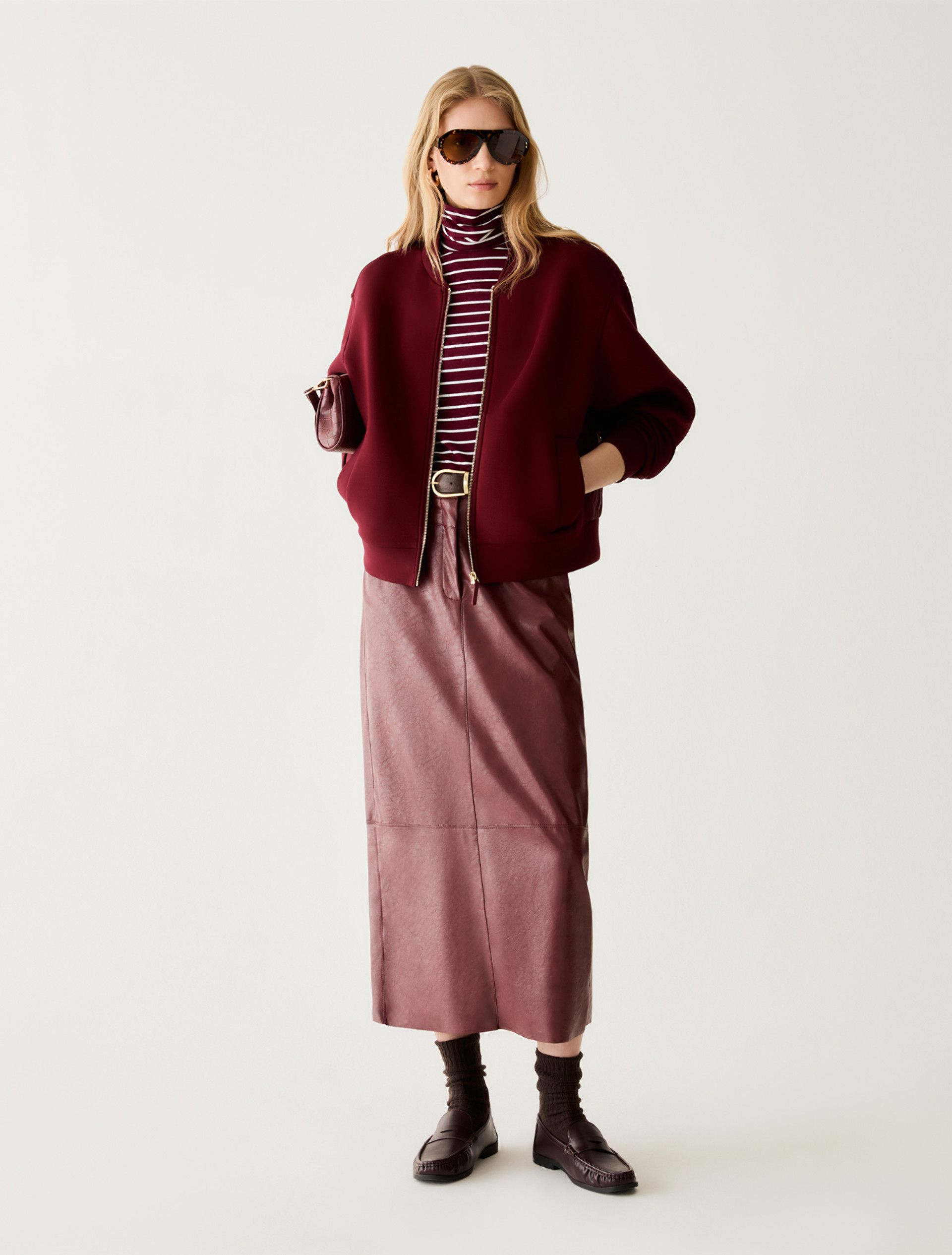 Stretch-jersey polo-neck T-shirt - BORDEAUX - Pennyblack - 5