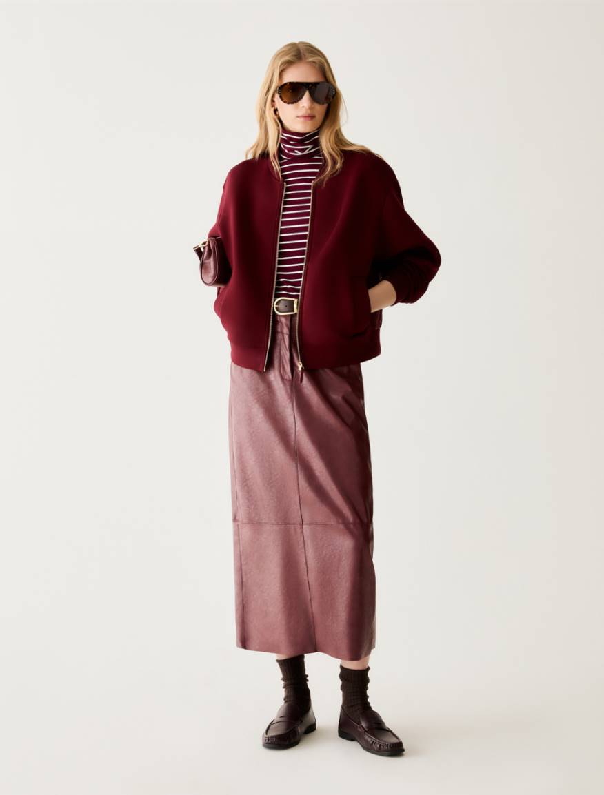 Stretch-jersey polo-neck T-shirt - BORDEAUX - Pennyblack - 5