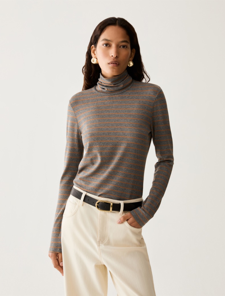 Stretch-jersey polo-neck T-shirt - Pennyblack